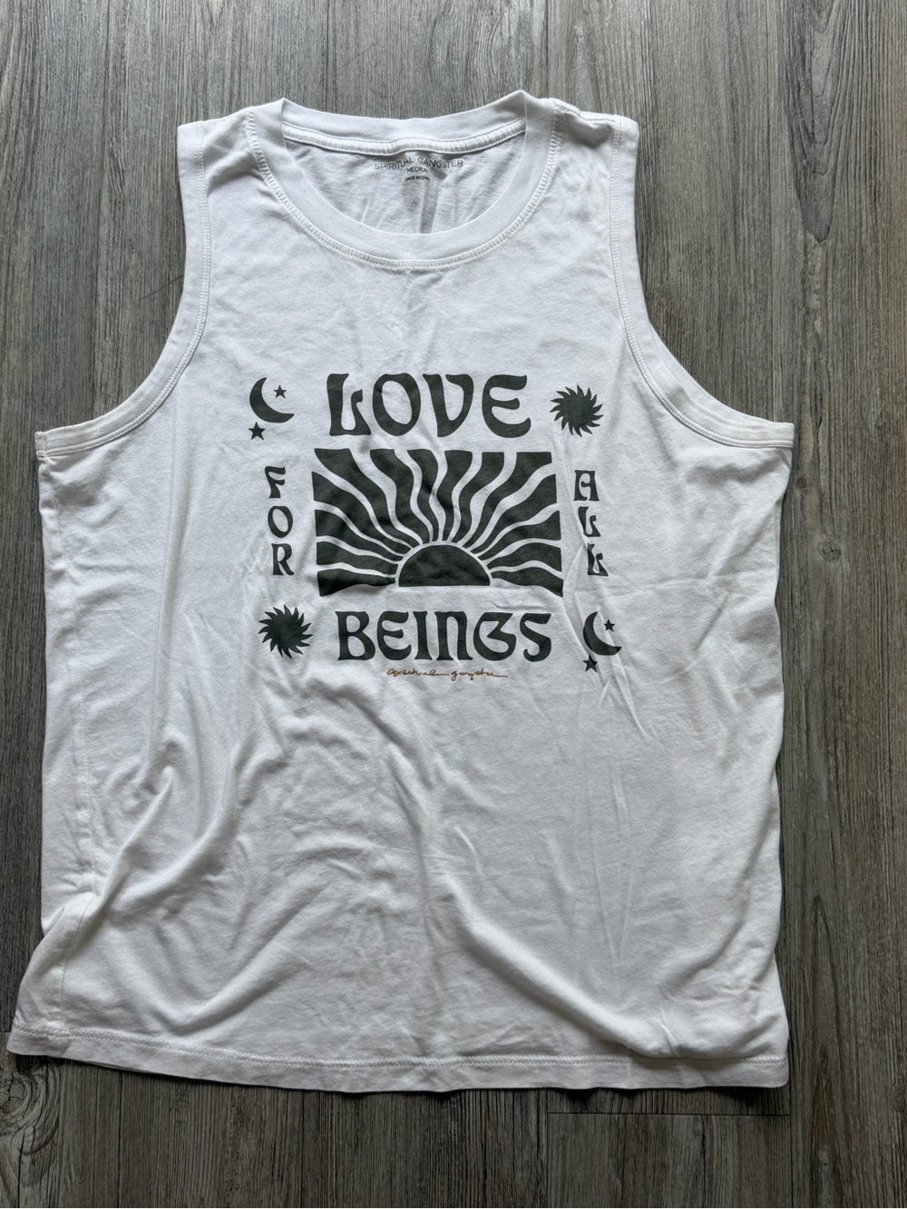 Spiritual Gangster White Muscle Tank with Black Sun Graphic